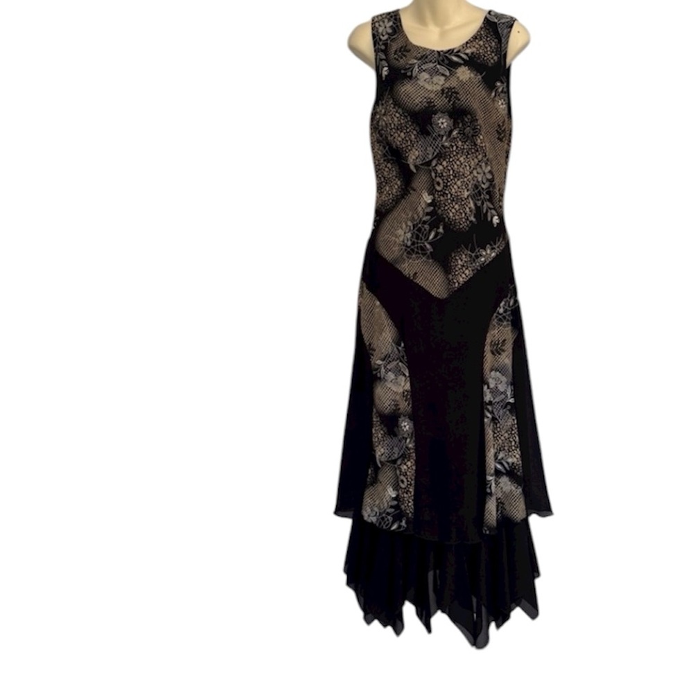 Sharon Max Women Dress Black and Beige Sleeveless Asymmetrical Hem Small Dress - Picture 3 of 16